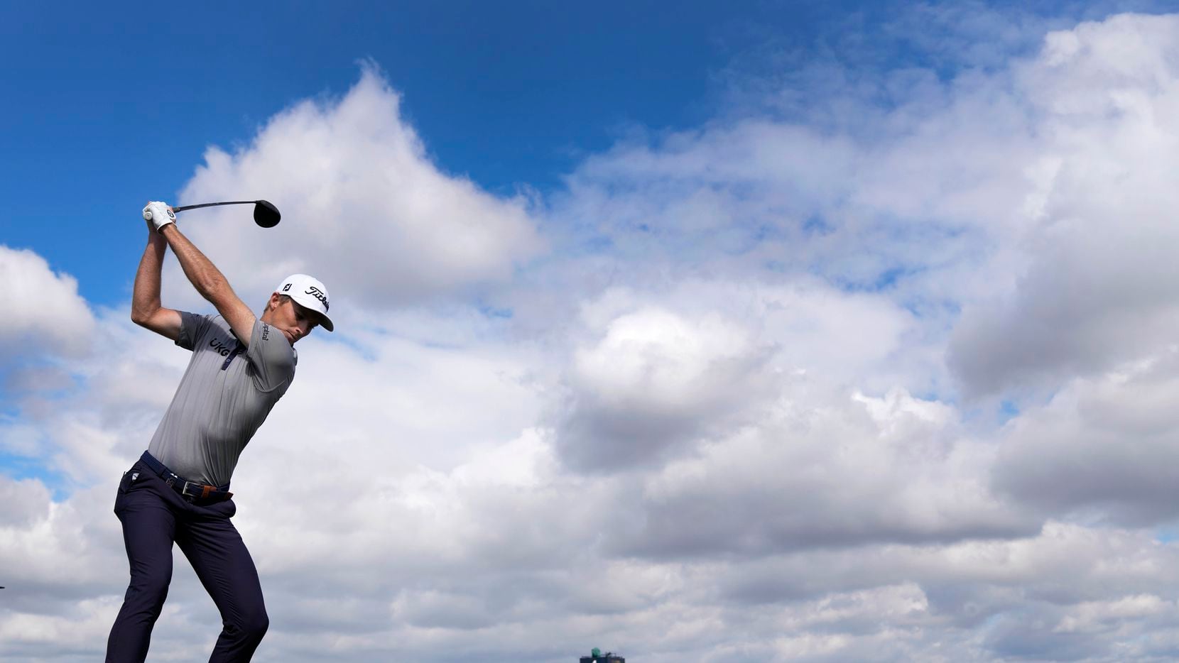 US golfer Will Zalatoris at the fifth tee during a practice round at the British Open golf...