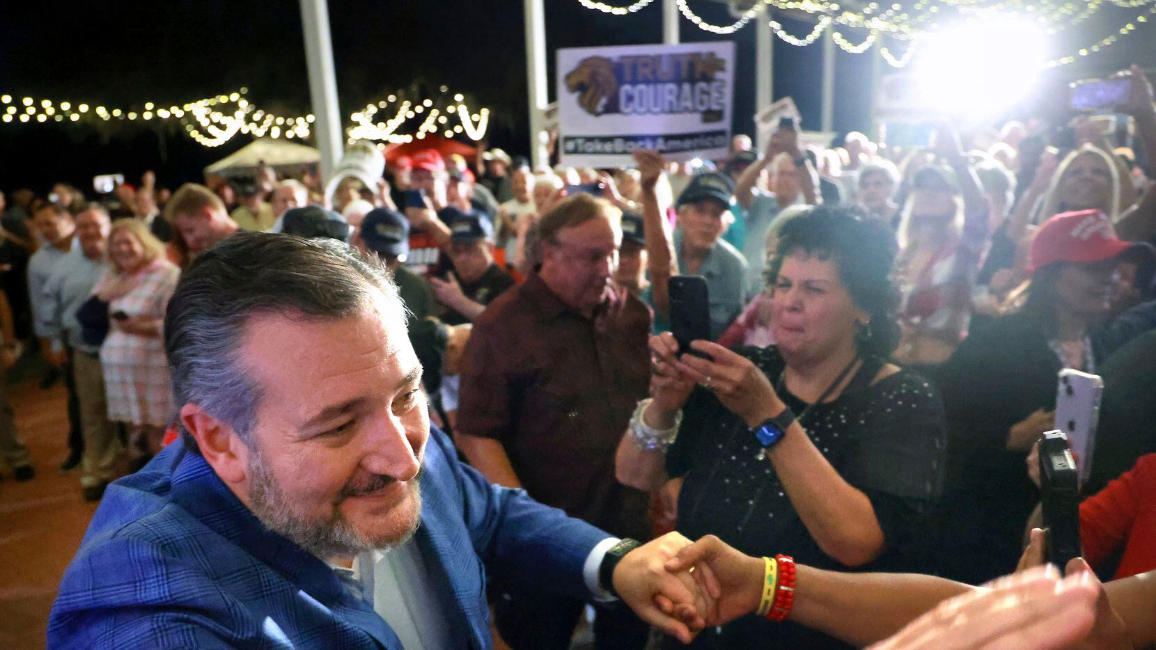 Sen. Ted Cruz greets supporters at a rally for GOP congressional candidates Cory Mills and...