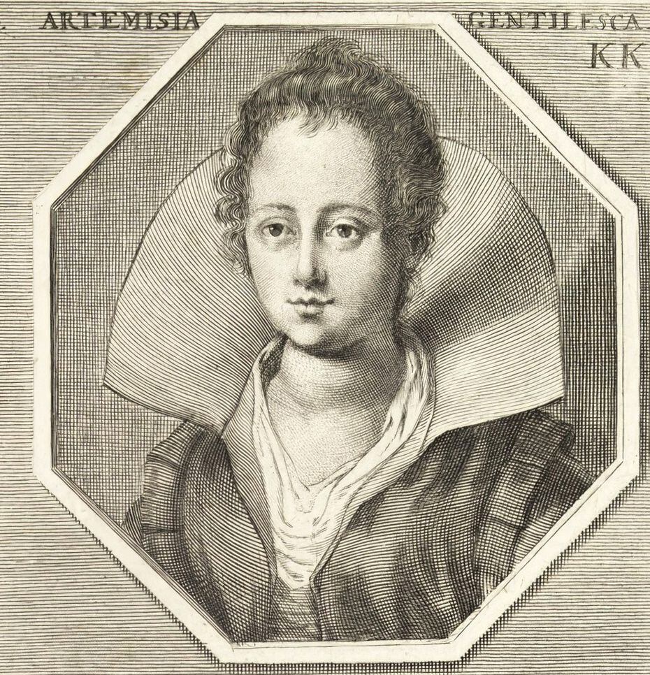 Italian Baroque painter Artemisia Gentileschi, shown in a detail of a work by Jacob von...