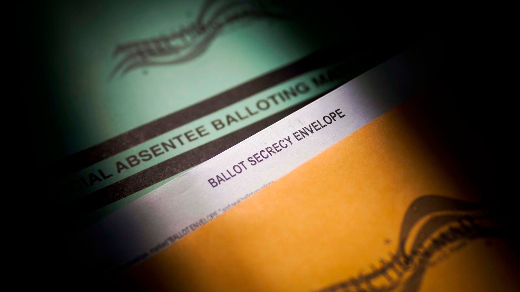 Mail-in absentee ballot materials photographed at the Dallas County Elections Department on...