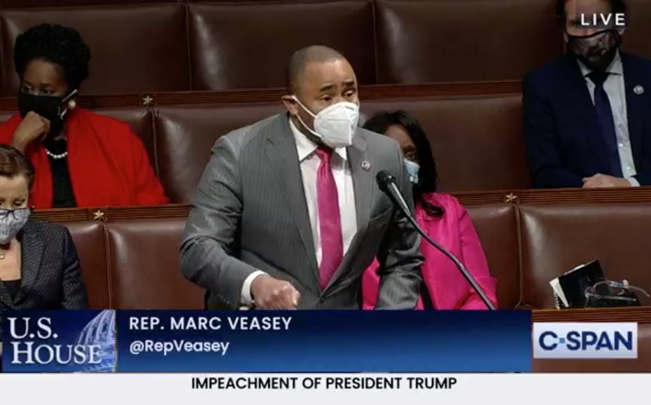 Rep. Marc Veasey, D-Fort Worth, argues for impeachment on Jan. 13, 2021. 