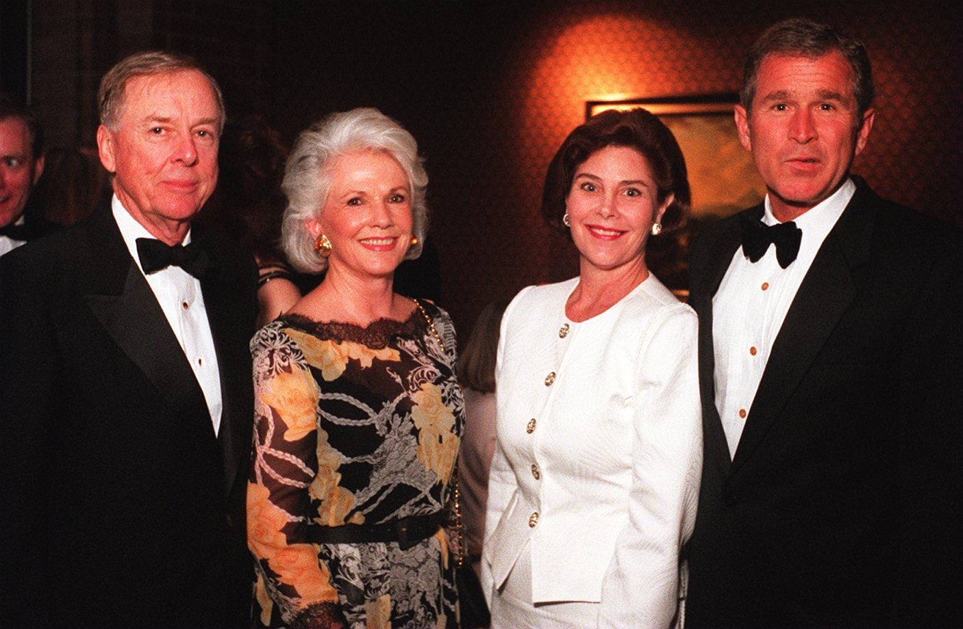 T. Boone Pickens with his second wife, Bea Pickens, with Laura  and Gov. George W. Bush at...
