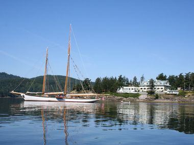Boat in the water at Rosario Resort on Orcas Island 