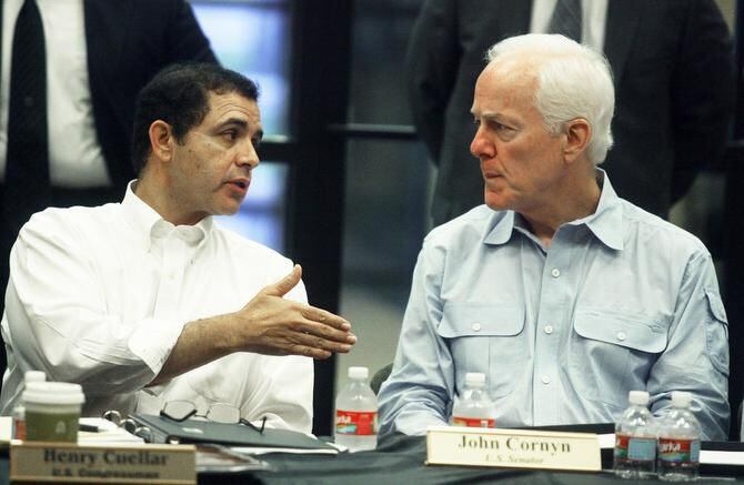 Rep. Henry Cuellar, D-Laredo, and Sen. John Cornyn, R-Texas (right), discussed the Helping...