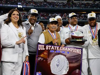 From left, Silvia Salinas, Dallas ISD executive director of athletics, state Sen. Royce...