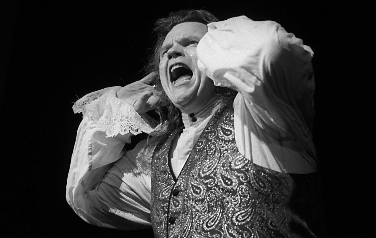 Meat Loaf screams for the audience  to join him in song during a concert at the McFarlain...