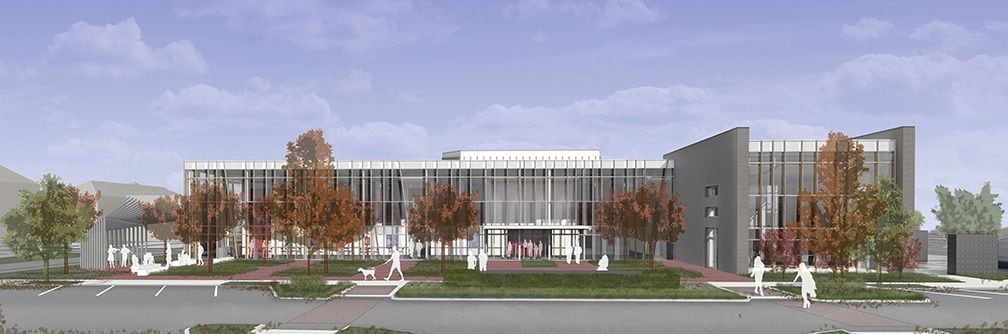 Artist's rendering of the exterior of the new $22 million Coppell Arts Center. Wilson was a driving force to get it done.