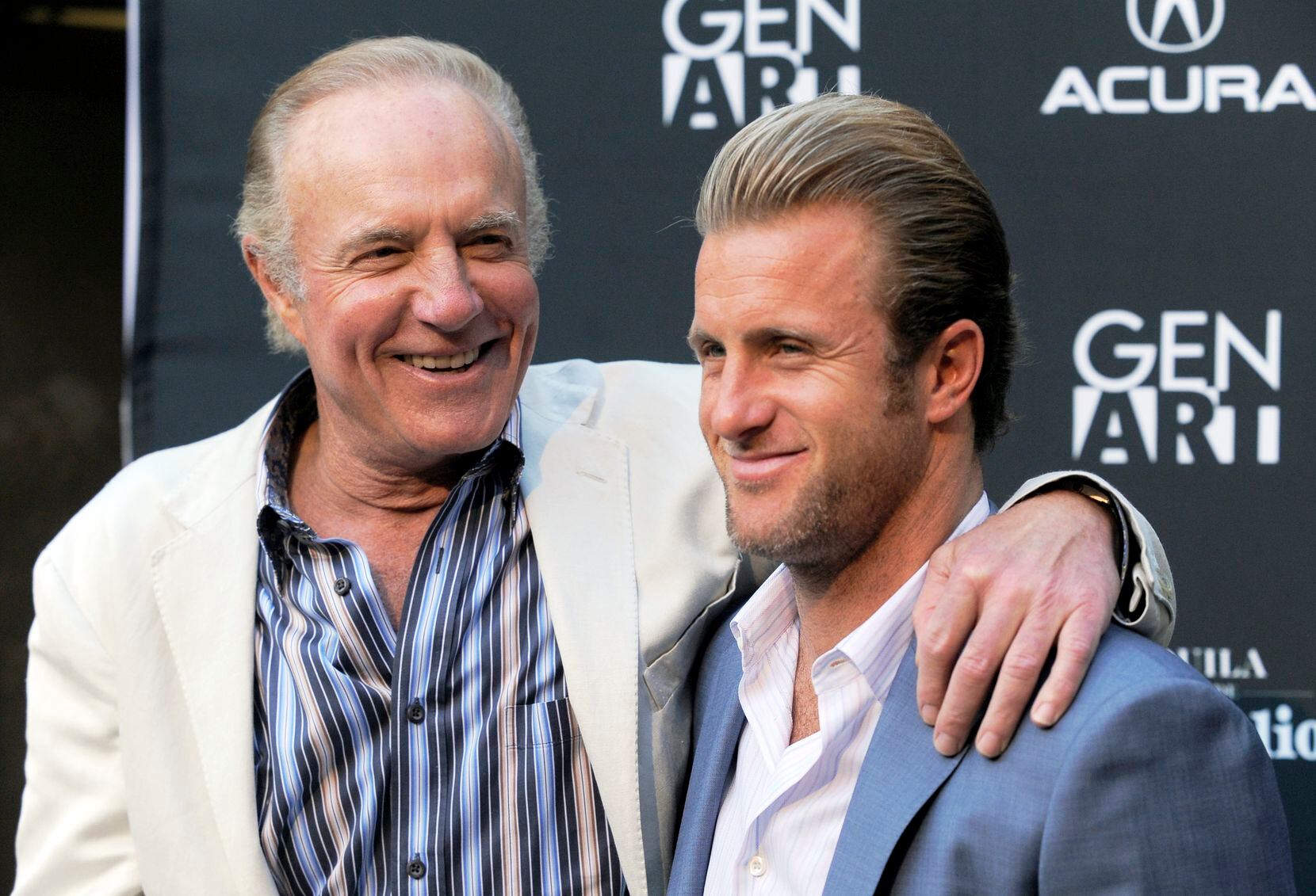 FILE - Scott Caan, right, writer/producer/star of the film "Mercy," poses with his father,...