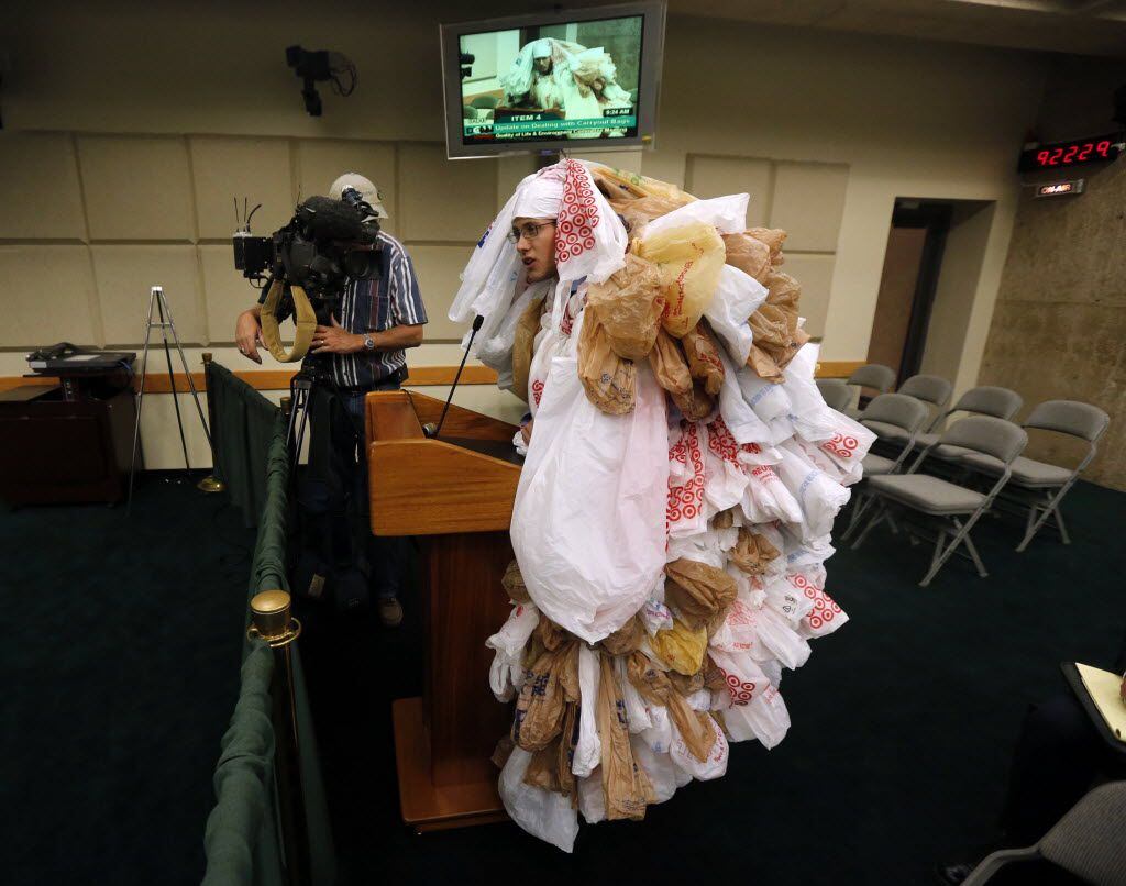 Edward Hartmann of the Texas Campaign for the Environment came dressed as a "plastic bag...
