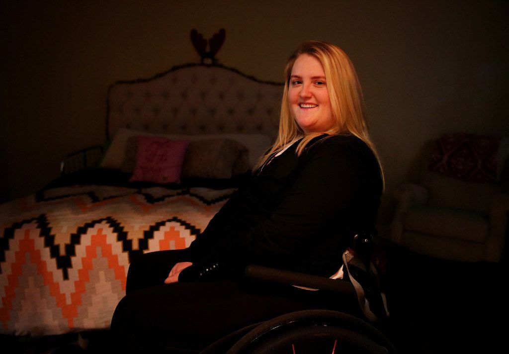 Sarah Milburn, at the University Park home where she lives with her parents. She filed a lawsuit against Uber, Honda, the Uber driver and the owner of the Uber van after she was paralyzed in a November 2015 crash. (Andy Jacobsohn/Staff Photographer)