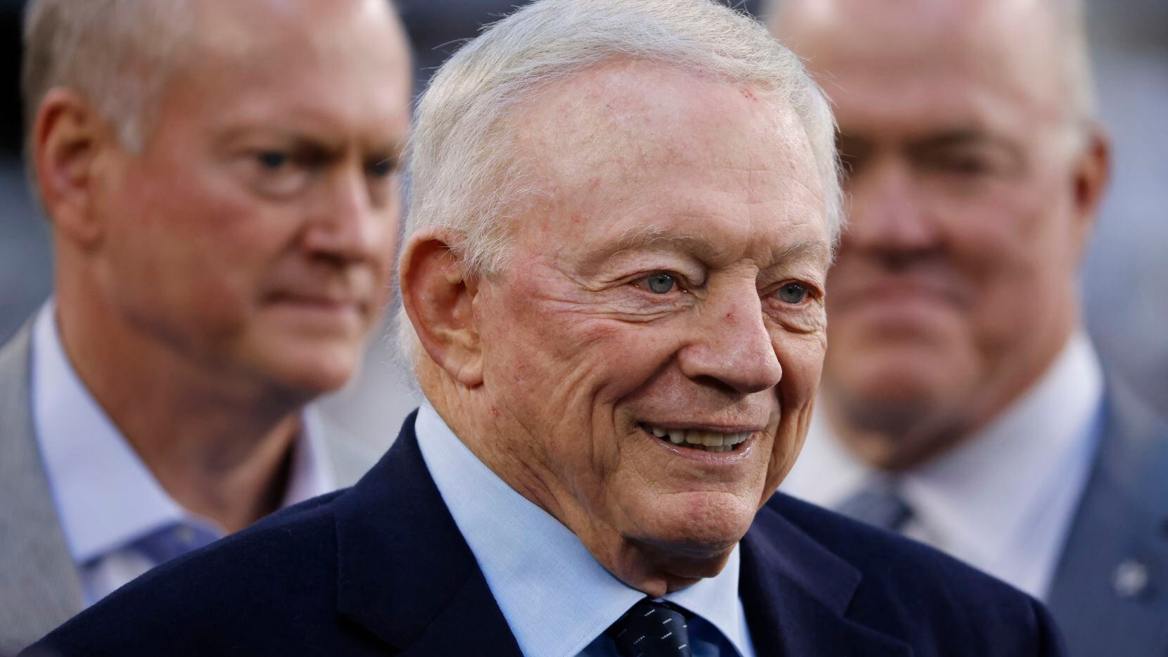 Dallas Cowboys owner Jerry Jones is seen with his sons Jerry Jr. and Steven before an NFL...