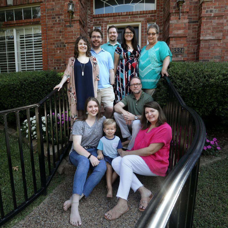 The Cary family adults — Jessica Cary (clockwise from back left) and her husband, Trenton; Austin Cary and his wife, Kira; Vicki Quarello, aunt to the Cary siblings; David and Valerie Cary, the siblings' parents; and Allison Cary, sister of Trenton and Austin — were quick to get the COVID-19 shots. (Kira and Austin's son, Oliver, shown in front, is too young to be vaccinated.) Some of their more distant family members were hesitant, however. But those people were persuaded by a letter from Kira Cary, who is pregnant and, like Trenton Cary, is immunocompromised. David Cary, at whose Plano home this photo was taken, says he considers those extended relatives to be heroes.