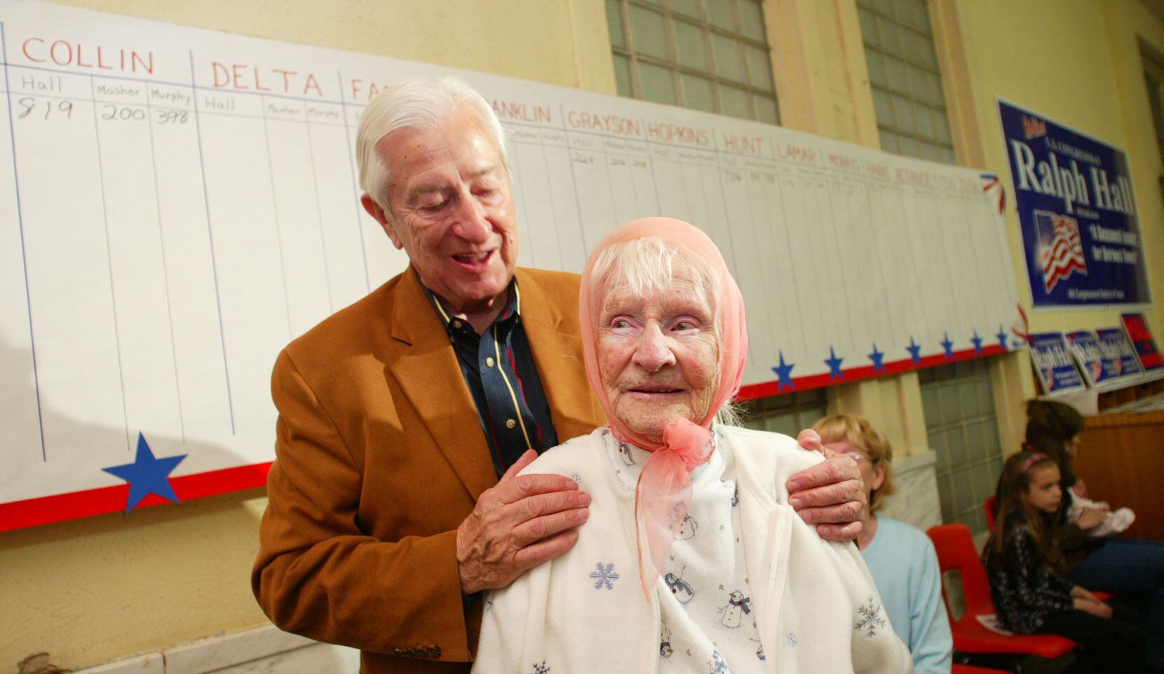 Rep. Ralph Hall introduced his oldest supporter at the time, Mable Dalton, 96, at an...