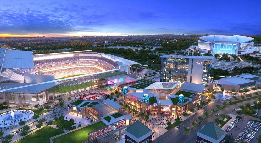 Rendering of Texas Live! and new Rangers stadium courtesy of The Cordish Companies.