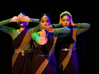 Ahila Gulasekaram, Amulya Tatachar and Shilpi S. Mehta in Indique Dance Company's "Maya: The...