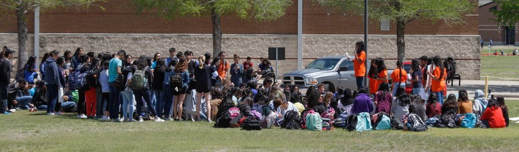 Students gathered outside Plano ISD's Jasper High School in Plano  for the National School...
