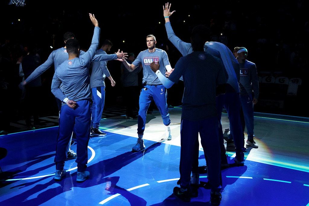 Dallas Mavericks forward Kristaps Porzingis takes the court before an NBA basketball game against the New York Knicks at American Airlines Center on Friday, Nov. 8, 2019, in Dallas. (Smiley N. Pool/The Dallas Morning News)