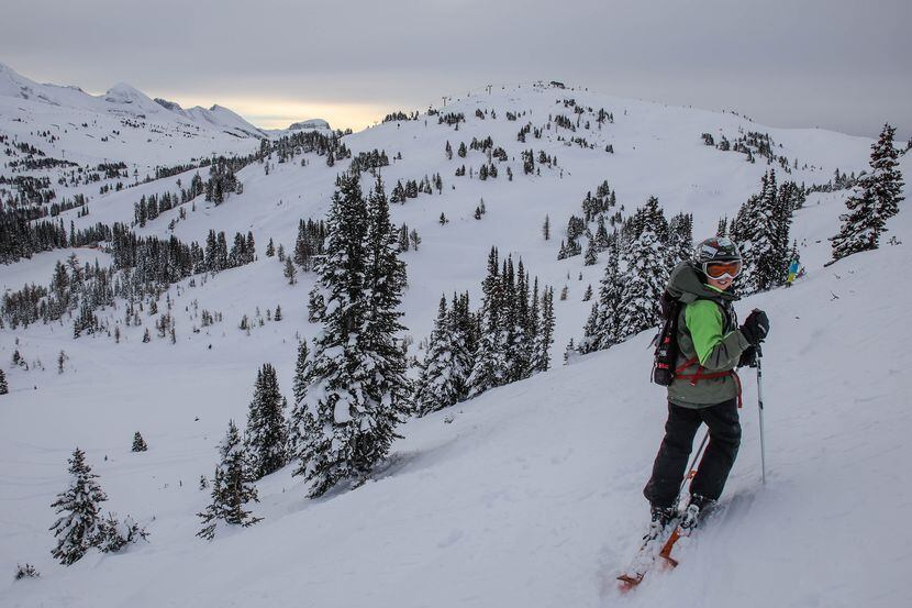 Reid Irwin, 11, enjoys the powder and the scenery in Banff National Park. The region's ski...