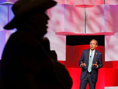 Texas Attorney General Ken Paxton talks with the crowd during the 2018 Texas GOP Convention...