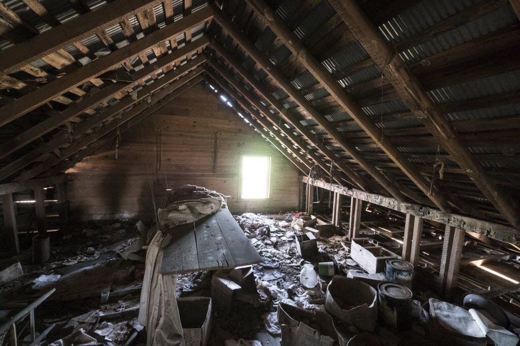 The attic of an abandoned house on FM 1743 near Windom, Texas on a road trip to Bonham and...