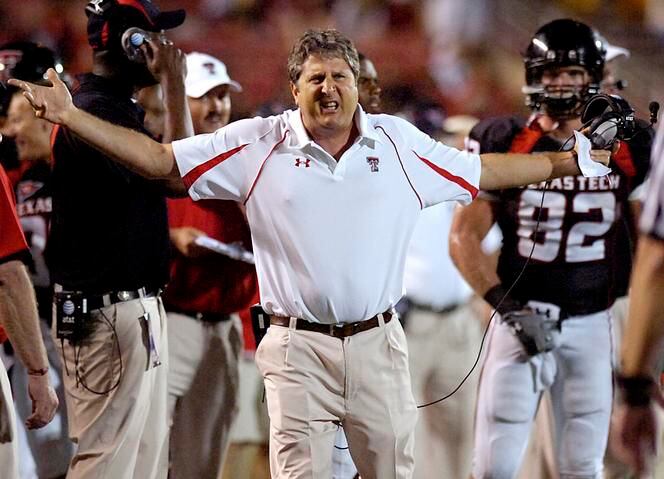 Sept. 5, 2009: Mike Leach yells at officials during an the Red Raiders' home game against...