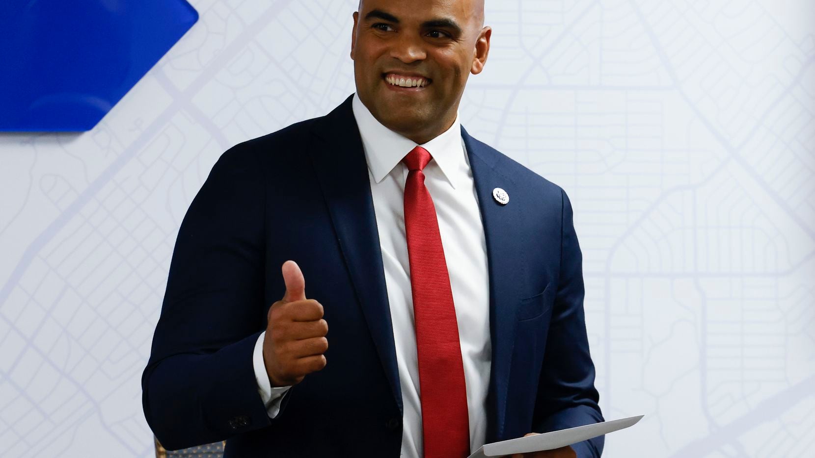 Rep. Colin Allred, D-Texas, gestures towards the crowd during an award presentation at North...