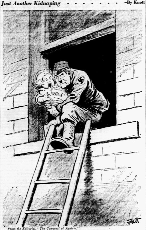 Cartoon featured in the March 13, 1938 edition of The Dallas Morning News.