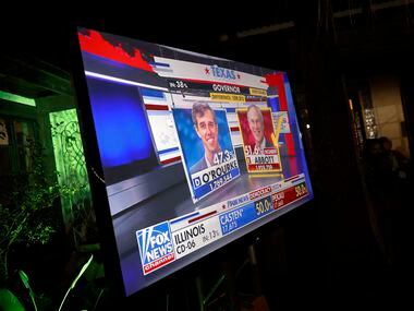 A Fox News graphic shows Texas Governor Greg Abbott defeating challenger Beto O’Rourke...