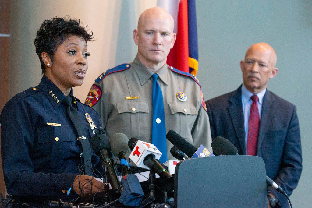 Dallas Police Chief U. Renee Hall (from left) touted the announcement of assistance from...