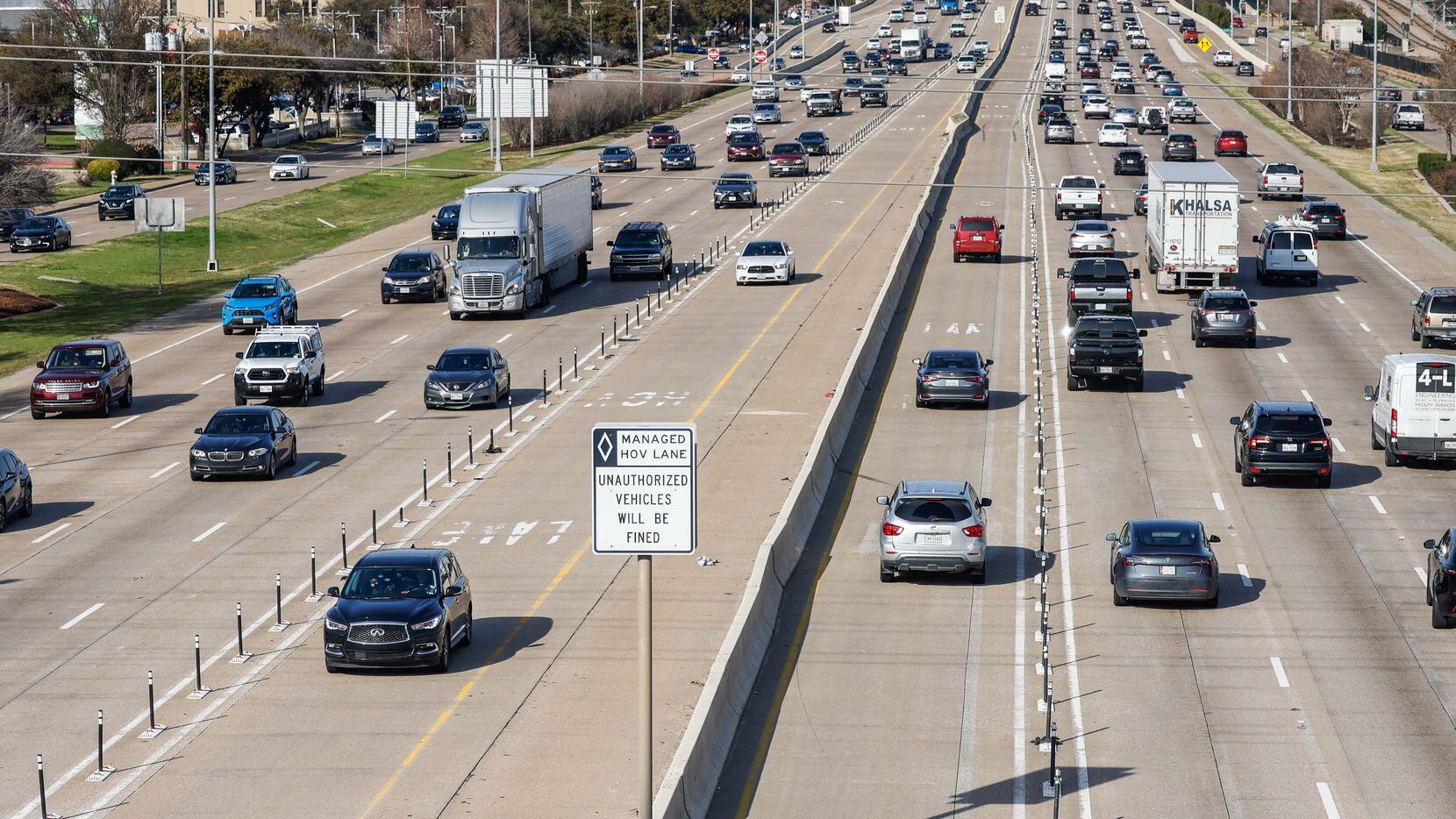 The HOV lanes at U.S. Highway 75 from North Collins Boulevard in Richardson on Thursday.