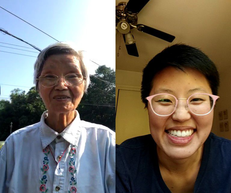The author (right) video chats with her grandmother (left).