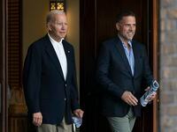 President Joe Biden and his son Hunter Biden leave Holy Spirit Catholic Church in Johns...