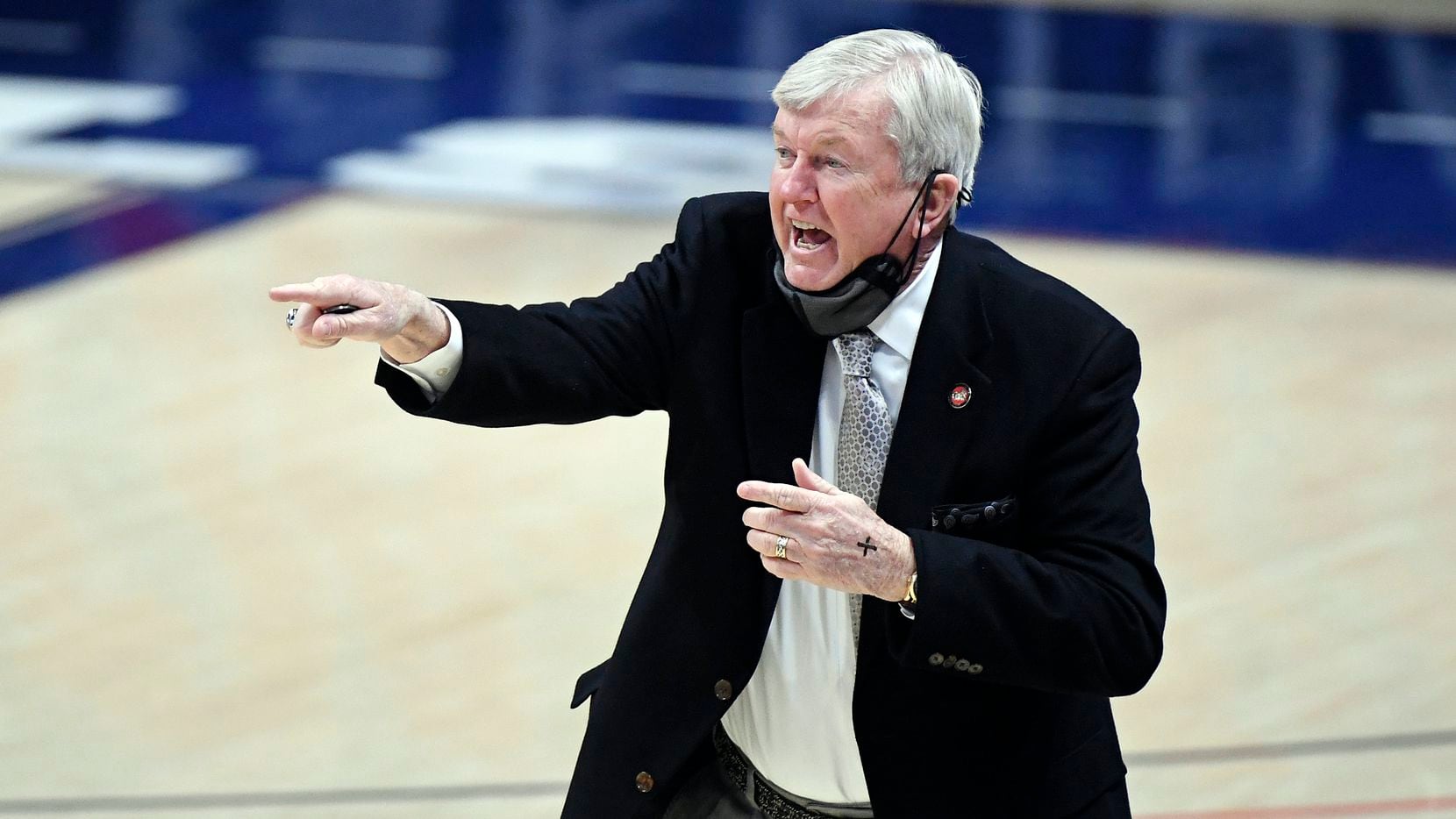 Texas A&M head coach Gary Blair directs his team during the first half of an NCAA college...