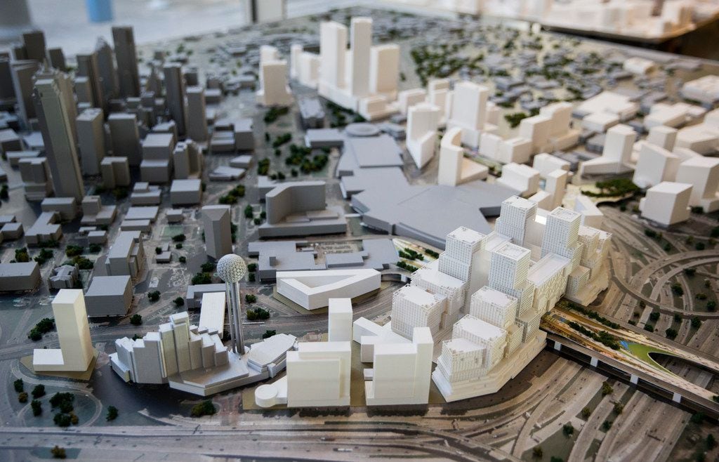 A model of what was offered to Amazon as part of a possible Dallas HQ2 location is displayed...