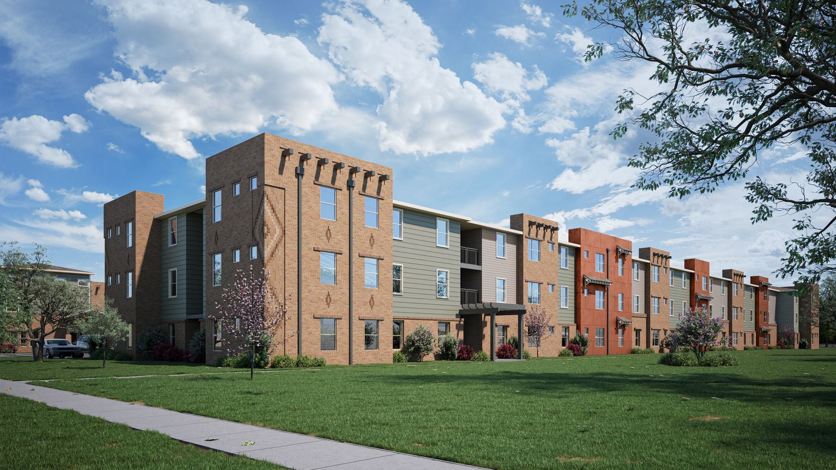 A rendering of the 87-unit affordable housing project by Saigebrook Development and O-SDA...