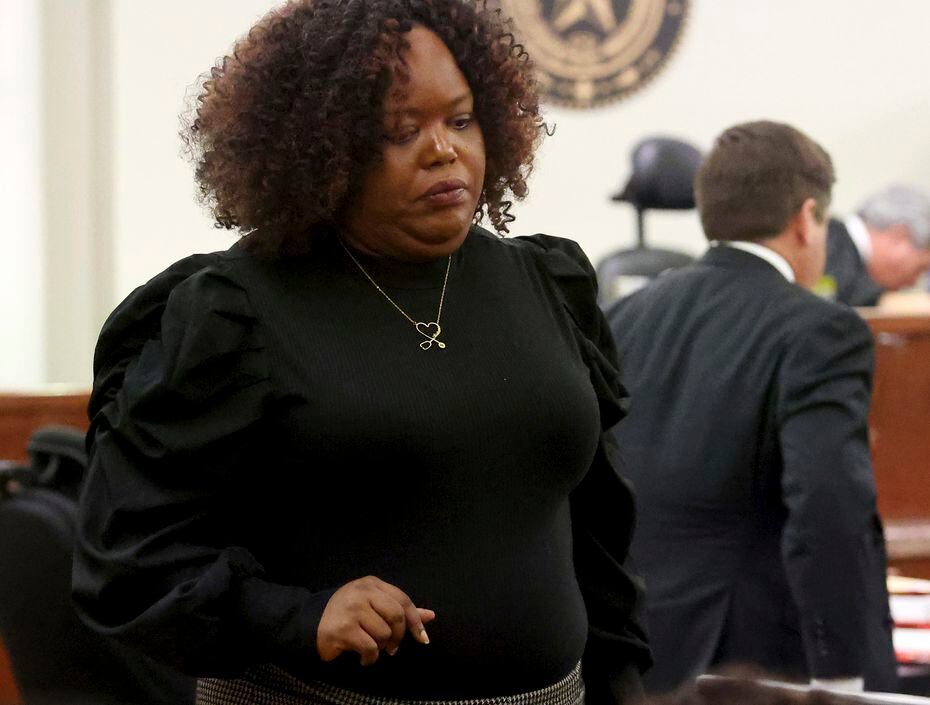 Ashley Carr, oldest sister of Atatiana Jefferson, leaves the stand after testifying during...