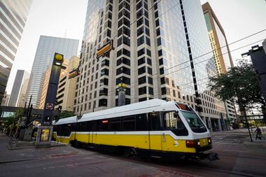 File image of a DART rail train departing St. Paul Station in downtown Dallas.