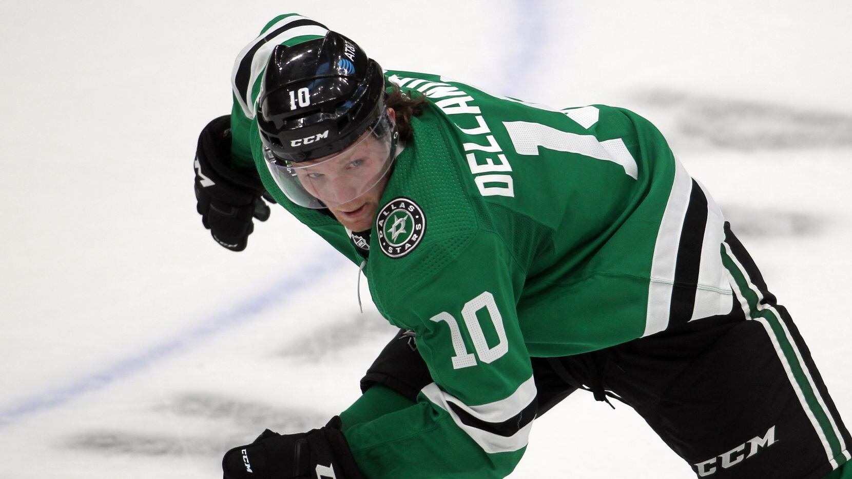 Dallas Stars forward Ty Dellandrea (10) hustles as he follows the puck during the 2nd period...