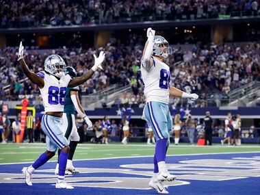 Dallas Cowboys tight end Dalton Schultz (86) celebrates his fourth quarter touchdown with ...