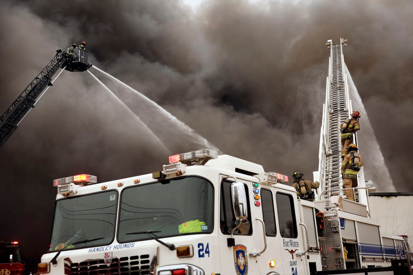 Fort Worth and Bedford Fire Department battle a large, 5-alarm fire at the Advanced Foam...