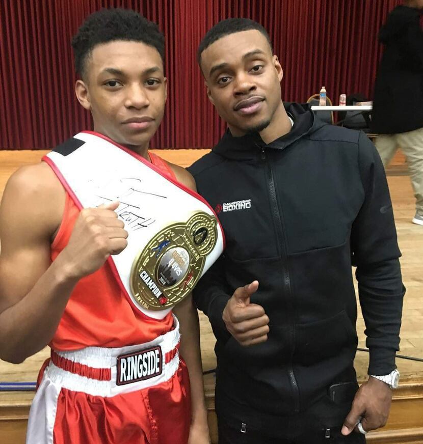 Camran Collier (left) with Errol Spence Jr., a welterweight boxing champion from DeSoto....