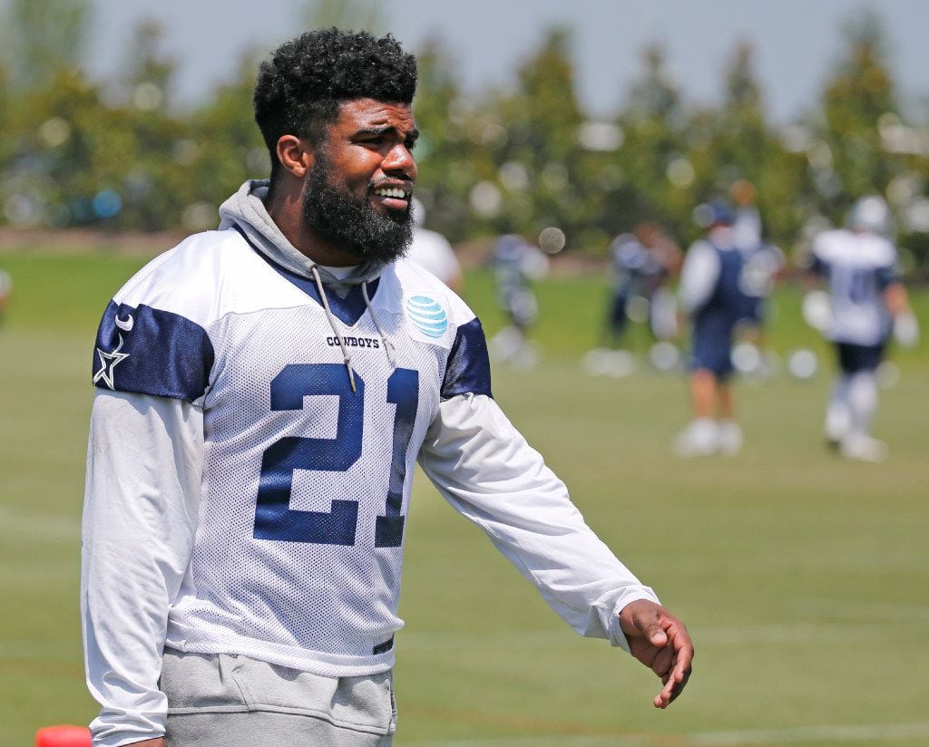 Dallas running back Ezekiel Elliott is pictured during the Dallas Cowboys' full-squad minicamp practice at the Star in Frisco on June 15, 2017.