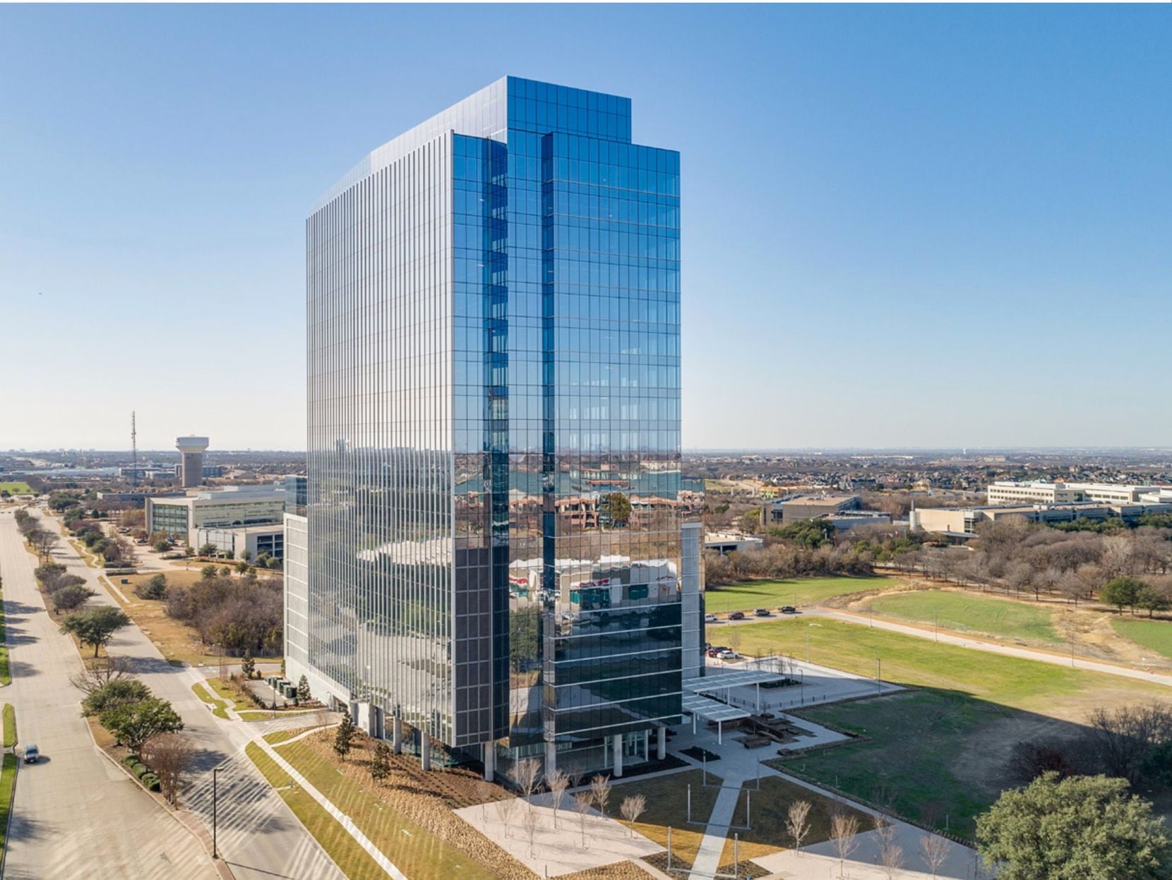 The new Plano office tower was built as the headquarters of Reata Pharmaceuticals but is now...