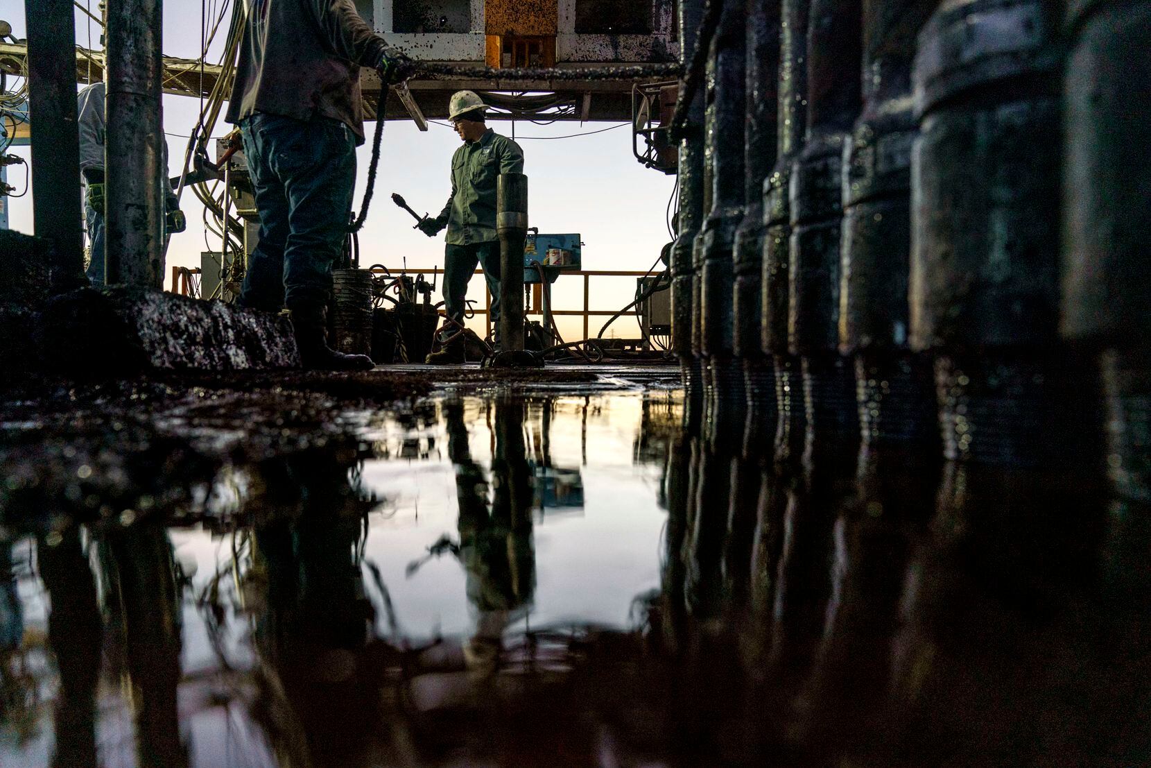 Forehand Kory Mercantel works on Latshaw drilling rig #43 in the Permian Basin in Odessa....