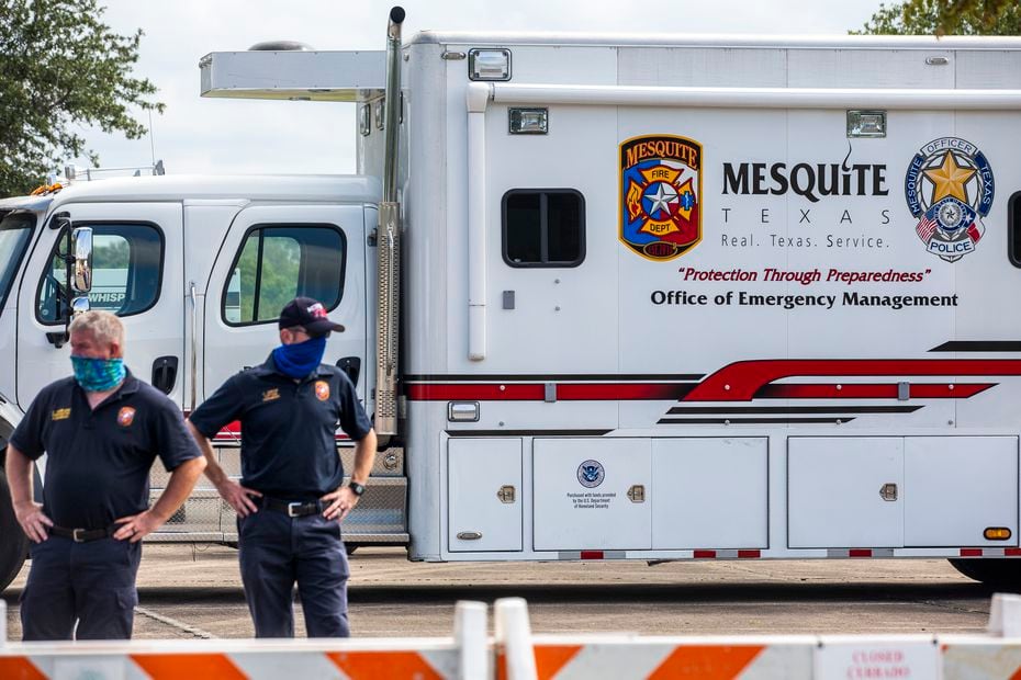 Emergency personnel stand by a vehicle for the City of Mesquite Office of Emergency...