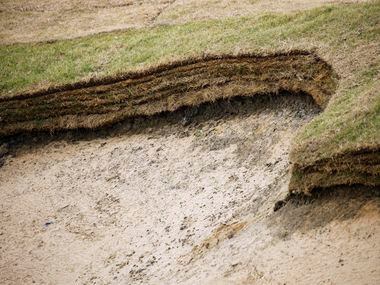 A revetted bunker, partially created by stacking sod on one of the bunkers on the East...