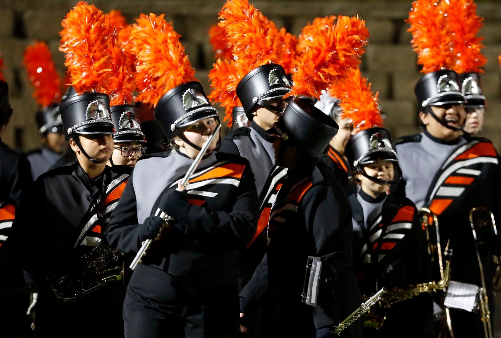 The Ferris band is a sea of orange, as the prepare for their halftime show during the first...