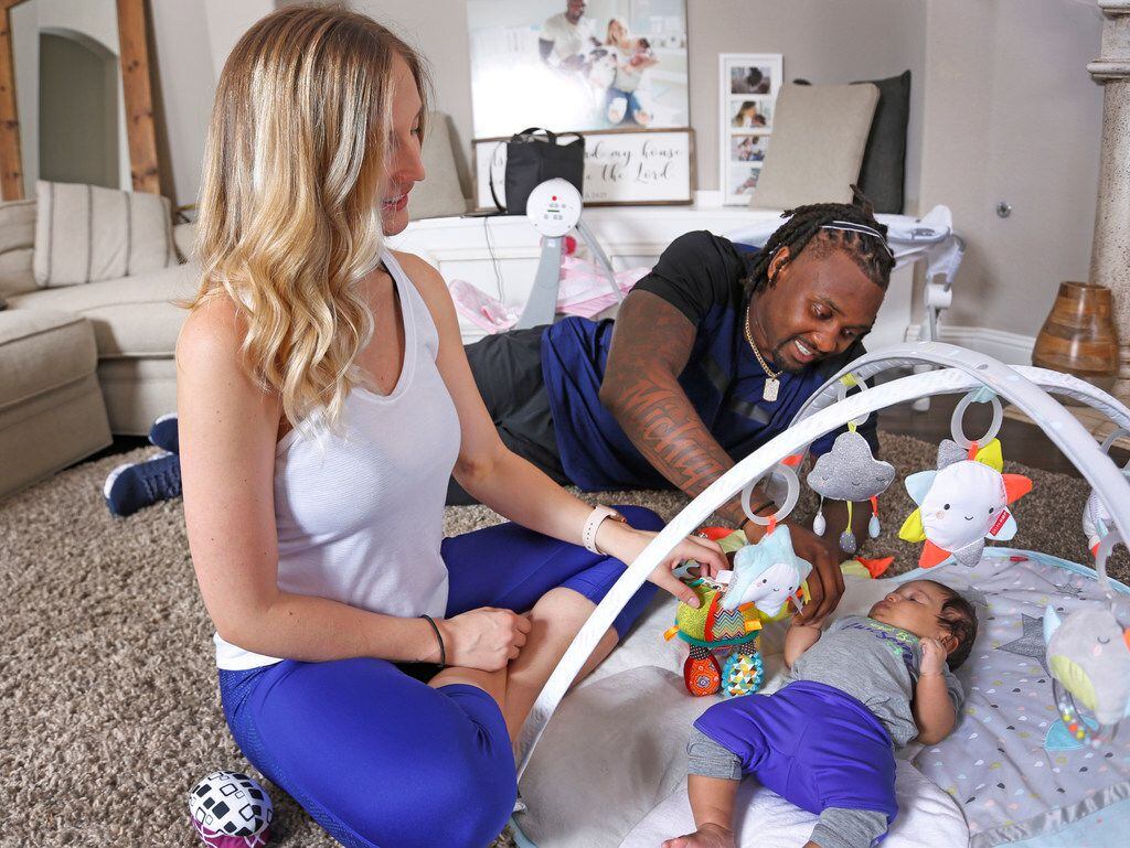 Dallas Cowboys defensive back Kavon Frazier is pictured with his wife Gera and daughter Kali...