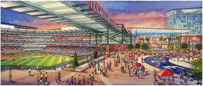 An artist's rendering of the proposed Texas Rangers stadium