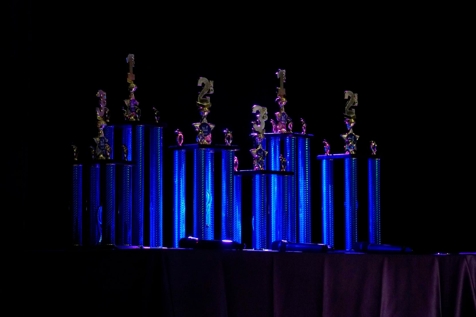 Trophies awaited the winning team at the Big Idea competition finals at Adamson High School...